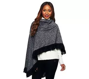 lack Gray Cheetah Print Ruana with Ruffle Trim by Sure Couture one size womens - Picture 1 of 4