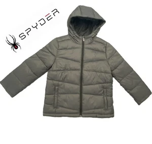 NWT Spyder Boy's Large Jacket Puffer Hooded Logo Full Zip Gray - Bild 1 von 14