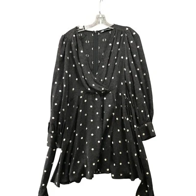 Mini Vestido Zara Manga Larga Talla M Gris Blanco Lunares Sobrepelliz Corbata Cintura Foto 1 de 4