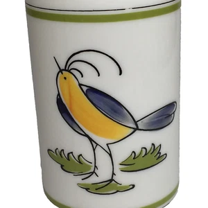 Italion Glass Milk Bottle Egizia Opaque White Hand Painted Bird No Lid Italy Vtg - Picture 1 of 8