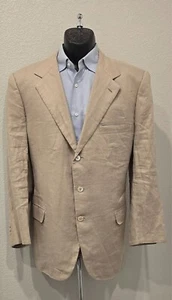 Brioni Senato Italy 100% Linen Tan 3 Button Single Breast Blazer Jacket 44 R - Picture 1 of 6