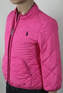 POLO RALPH LAUREN PINK QUILTED COAT JACKET NAVY BLUE PONY NWT - Picture 1 of 1