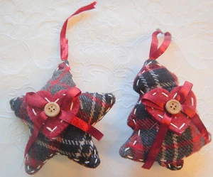 2 Deko Floristik Aufhänger Anhänger Christbaumschmuck Kissen Herz und Stern  - Bild 1 von 2
