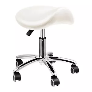 Hydraulic Adjustable Rolling Spa Saddle Stool - Ergonomic, Swivel Wheels - White - Picture 1 of 12
