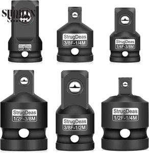 6 Piece Impact Socket Adapter and Reducer Set, 1/4", 3/8", 1/2" Chrome Vanadium - Picture 1 of 12