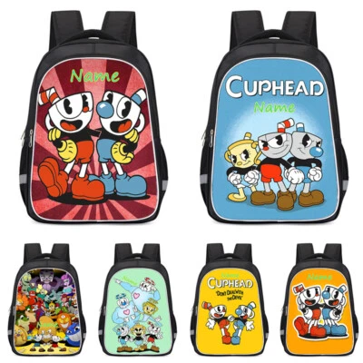 Cuphead Personalise School Bag Backpack Boys Girls 13/16inch Rucksack Black/Pink - Image 1 of 4