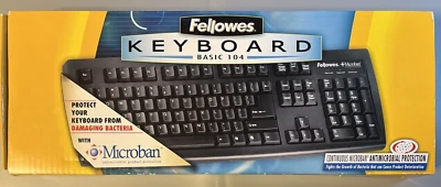SEALED Fellowes Microban Basic 104 Keyboard Antimicrobial USB Black - Image 1 of 2
