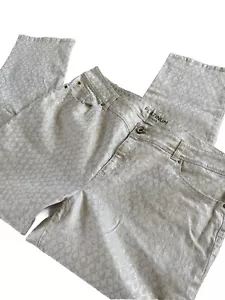 Chicos Platinum Ankle Jeans Women's 2 Cream Gold Pattern Stretch Cotton 5 Pocket - Picture 1 of 10