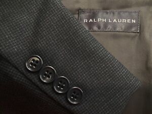 Ralph Lauren Black Label Gray Black Houndstooth 100% Wool 2 Pc Suit Sz 42R