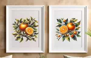 Oranges Wall Art Prints, Set of 2 Kitchen Wall Art Prints, Oranges Home Decor - Picture 1 of 2