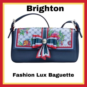 Brighton FASHION LUX BAGUETTE Navy Floral Leather Bow Handbag W/ Studs $325 NWT - Picture 1 of 10
