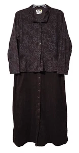 FLAX Maxi Dress Large Peplum Cotton Corduroy Modest Lagenlook Artsy Prairie Boho - Picture 1 of 9