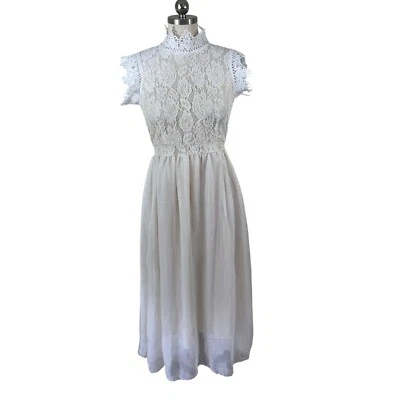 Vestido feminino de crochê de renda Y2K JR grande branco crochê casa de campo fada boho coquete - Imagem 1 de 4