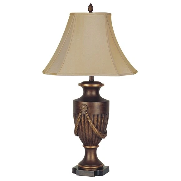 NUEVA Lámpara de Mesa Contemporánea Antigua Base Dorada Beige Acabado Pantalla Tela 33" 8168 Foto 1 de 1