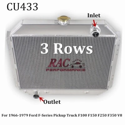 3 Row Tube Aluminum Radiators for Ford 1978-1979 Bronco / 1976 F-500 V8 Engine Foto 1 de 4