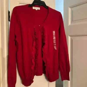 Jones New York Sport, Red Cardigan with Ruffles, Size XL, Tags Still Attached!!! - Picture 1 of 2