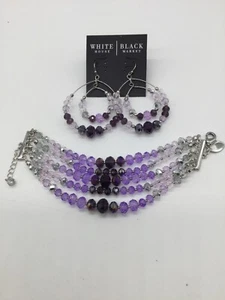 White House Black Market Purple Gold Stone Bracelet & matching earrings NWTS - Picture 1 of 2