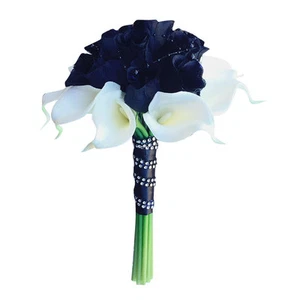 8" bouquet - Black Rosebuds with 10 stems of real touch calla lily - Picture 1 of 1