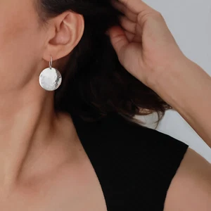 Hammered Sterling Silver Circle Earrings Solid 925 Textured Discs in a Gift Box - Picture 1 of 6
