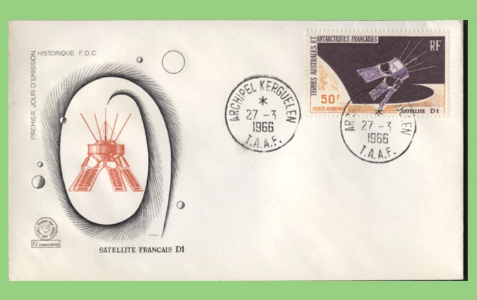 French Australian Antarctic 1966 50f Satellite D1 on First Day Cover - Image 1 of 1
