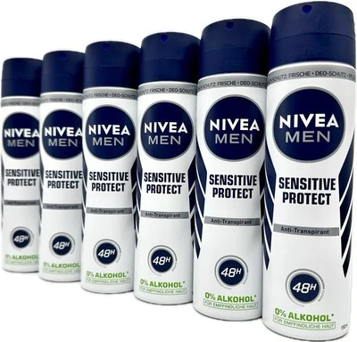 6x Nivea Men  SENSITIVE PROTECT  -  48h Deo Spray Deodorant 0% ALKOHOL (6x150ml) - Bild 1 von 4