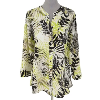 Blusa Top Mujer Coral Bay Talla Grande 1X Blanco Negro Verde Floral Mezcla Lino Foto 1 de 4