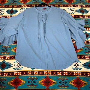 Blusa Vince Camuto Manga Campana Plisada Detalles Azul Top Talla 2X - Imagen 1 de 3
