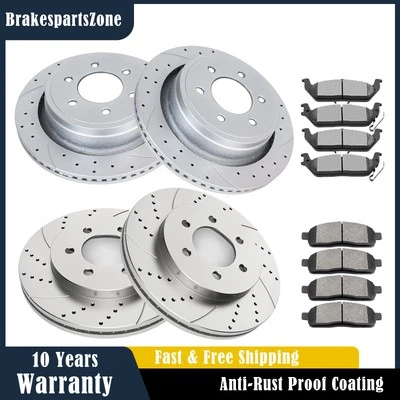 Pastillas de rotores de freno delanteros traseros aptas para frenos ranurados Lincoln Mark LT Ford F-150 Foto 1 de 4