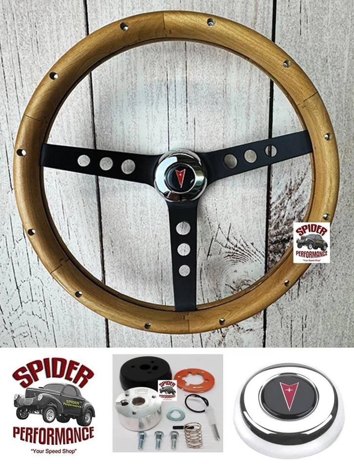 1949-1963 Pontiac wood steering wheel 13 1/2" WALNUT BLACK SPOKE - Image 1 of 4
