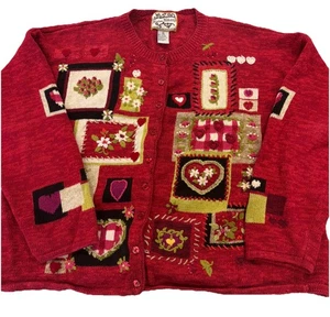 Heirloom Collectibles Women’s Sweater Hearts Red Pink Cardigan Hand Wash XL - Picture 1 of 10