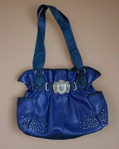 Vintage Y2K Kathy Van Zeeland Studded Blue Shoulder Bag Purse Crown Glitter Stra - Picture 1 of 20