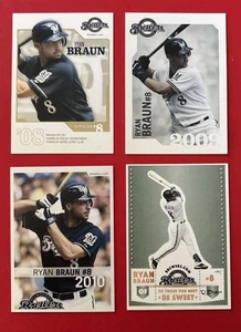 Lote de 4 tarjetas de policía de béisbol Milwaukee Brewers Ryan Braun MLB diferentes - Imagen 1 de 2