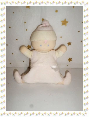 ㊴ - Doudou Poupée Hochet  Rose Jaune Crème Grelot Bonnet Corolle - Photo 1/4