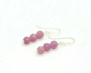Ruby Natural Red Gemstone 5mm Faceted Ball 925 Sterling Silver Earrings 1" - Picture 1 of 5