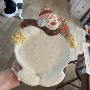11.25" Fitz & Floyd 1995 Snowman cookie plate - Picture 1 of 3