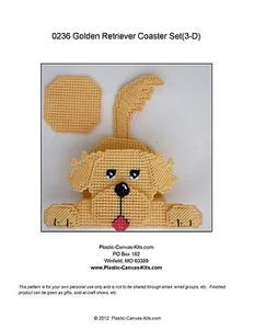 3-D Golden Retriever Dog Coaster Set-Plastic Canvas Pattern or Kit - Picture 1 of 1
