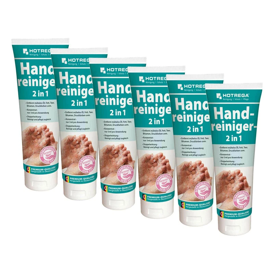 HOTREGA Handreiniger Handwaschpaste Hautreiniger Hautpflege 2in1 6x 250ml Tube