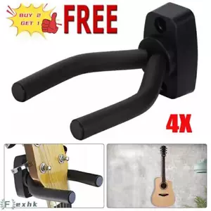 NEW 4 Pack Guitar Holder Wall Mount Hanger Hook Bracket Stand Display - Black UK - Picture 1 of 14