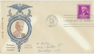 3 '40 FDCs Luther Burbank on Ross Engraving, ArtCraft, Sadworth cachets SC#876 - Picture 1 of 3