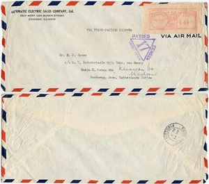 HONG KONG WW2 INTERCEPTED CENSOR 17 VICTORIA 1940 USA METER to NETH.INDIES NEI - Picture 1 of 3