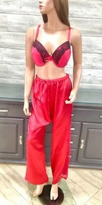 Sexy Sensuous Red Satin Lace Accent Lounge Pajama Pants Waist 34-40" L XL - Picture 1 of 20