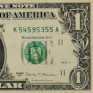 Alternating 5s Fancy Serial Number One Dollar Bill K54595355A Five of a Kind 5s - Bild 1 von 8