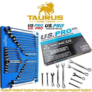 32PC US PRO COMBINATION SPANNERS METRIC/SAE DIY FOAM TRAY CR-V STANDARD & STUBBY - Picture 1 of 3