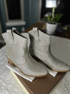 New Women Rhinestone Cowboy Western Ankle Boots Booties - Picture 1 of 8