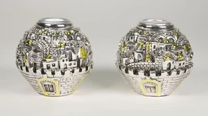 Pair of Judaica Amy Souvenirs Candle Taper Holder Set Sterling Silver 925 20035 - Picture 1 of 6