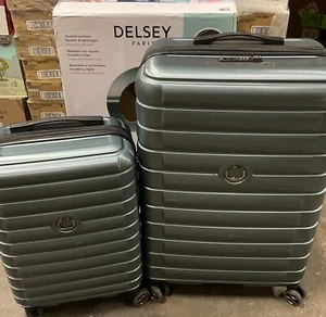 ⚡️Delsey Paris 2pc Hardside Luggage Set Green Checked Spinner - Picture 1 of 5
