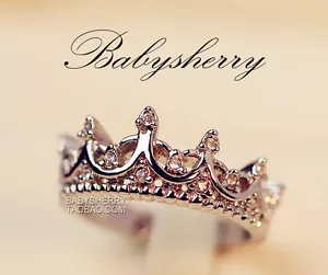 Silver Royal Crown White Gold Plated Pave Cubic Zirconia Band Ring RS52 - Picture 1 of 3
