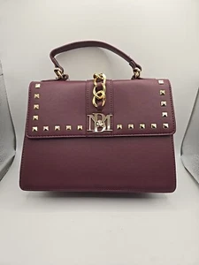 Badgley Mischka Plain Grain Embellishment Plum Purple Vegan Leather Hand Bag - Picture 1 of 5
