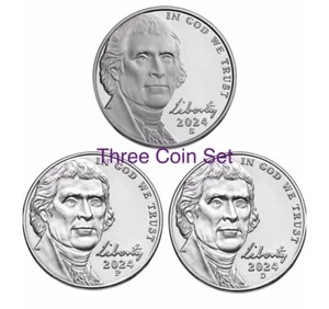 Jefferson 2024 Three Nickel Set includes one each of the  P, D and Proof S Mint. - Picture 1 of 5