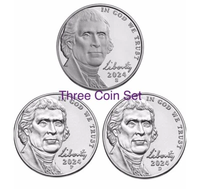 Jefferson 2024 Three Nickel Set includes one each of the  P, D and Proof S Mint. - Image 1 of 4
